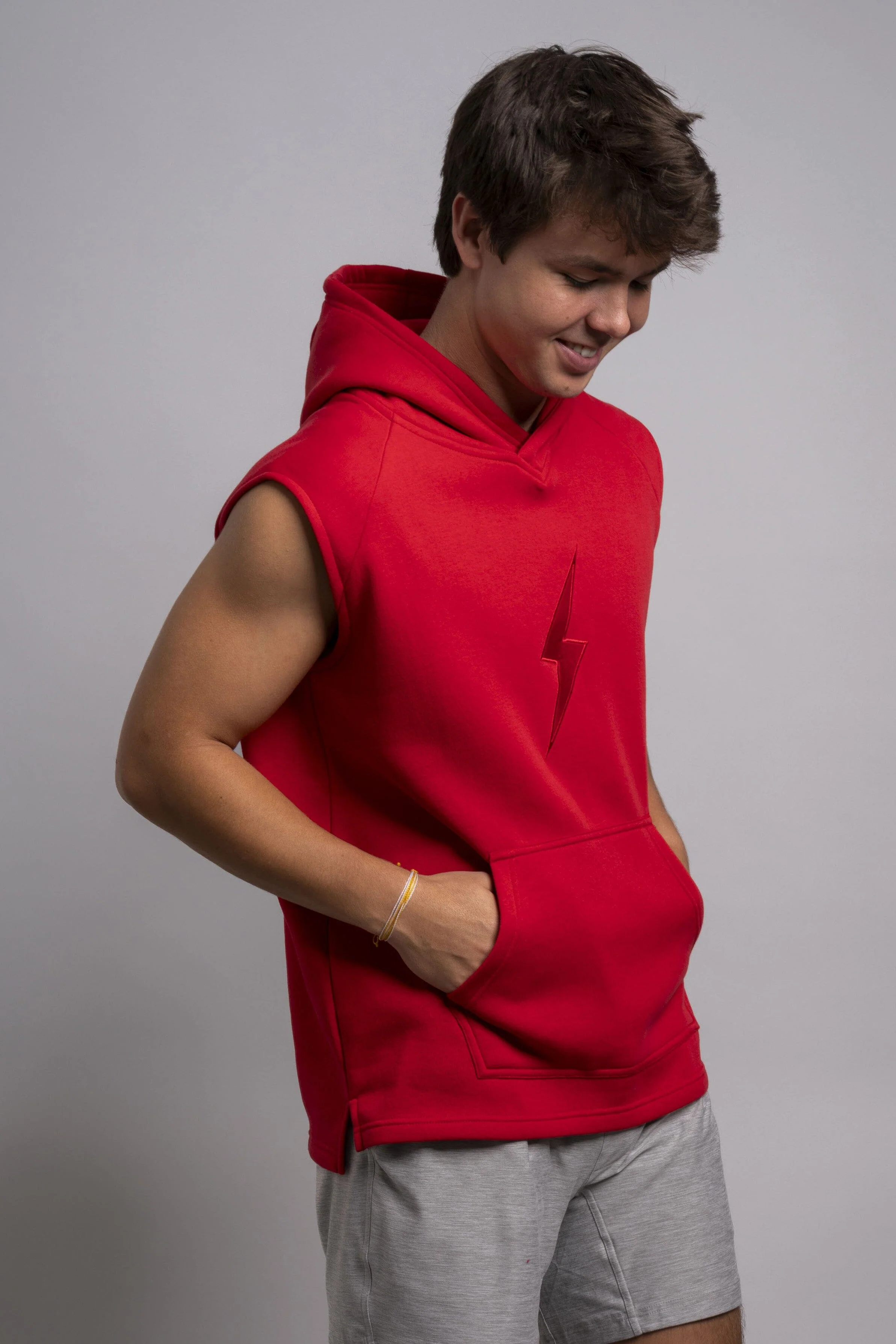 BOLT Sleeveless Hoodie - Red/Red Bolt - Image 3