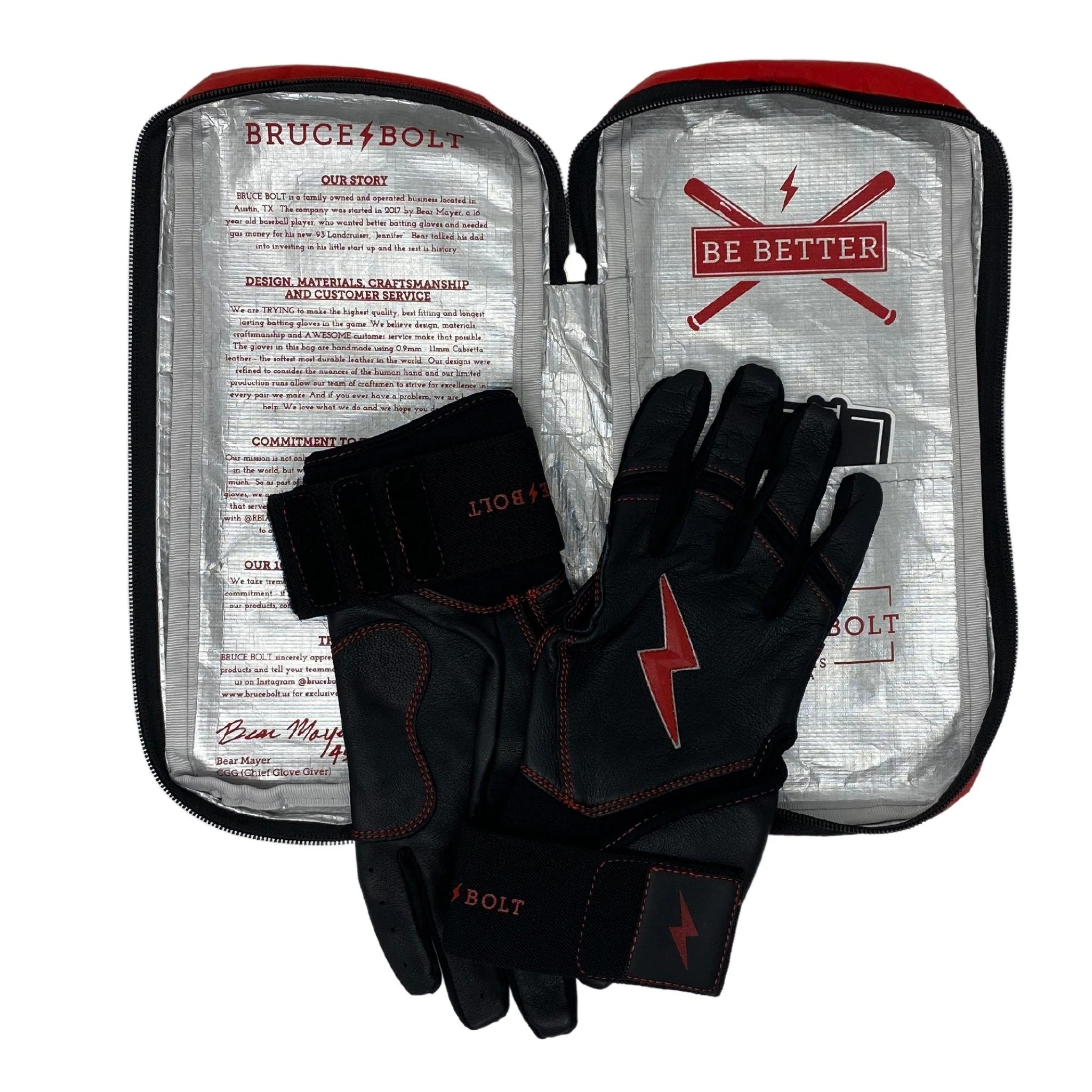 Bear Series Long Cuff Batting Gloves - Black - Image 7